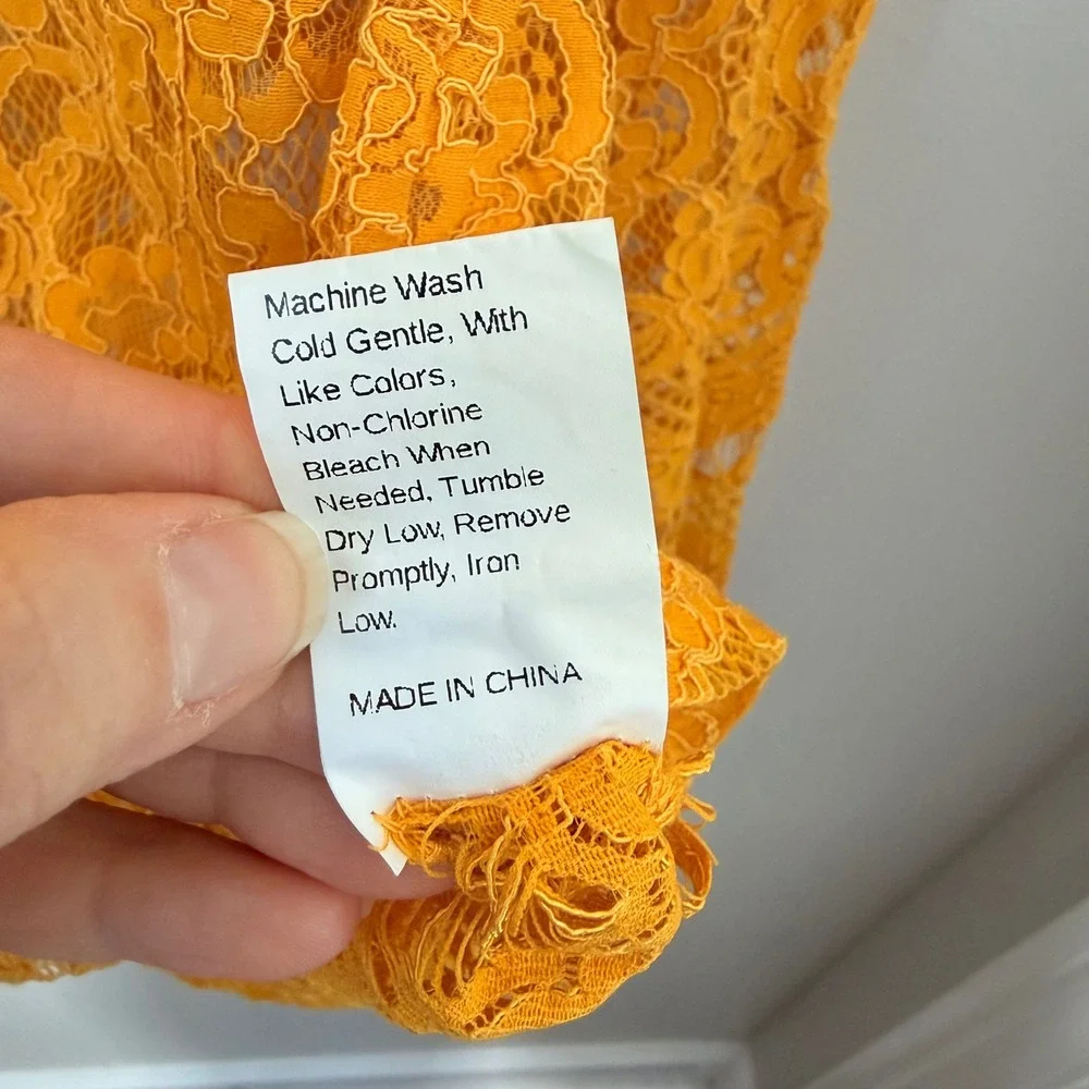 Golden Yellow Sheer Floral Lace Blouse Victorian Romantic‎ Boho Festival Top MED